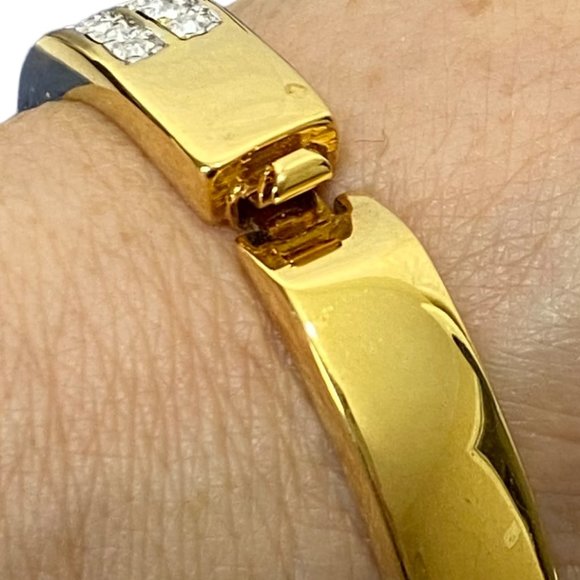 (3-085) Shiny Costume Gold Bracelet with Two Rows of Rhinestones - Picture 5 of 7